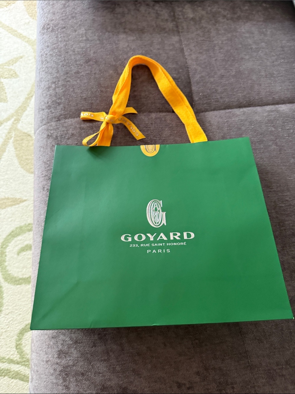 Goyard Green paper shopping bag with Yellow Ribbon Handles